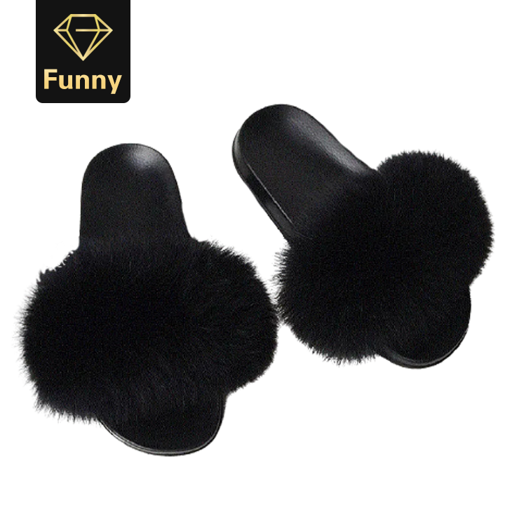 2021 High quality Fur Slippers Women Furry Flat Sandals Female Cute Fluffy House Shoes Woman