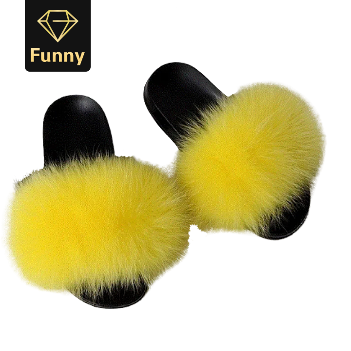 2021 High quality Fur Slippers Women Furry Flat Sandals Female Cute Fluffy House Shoes Woman