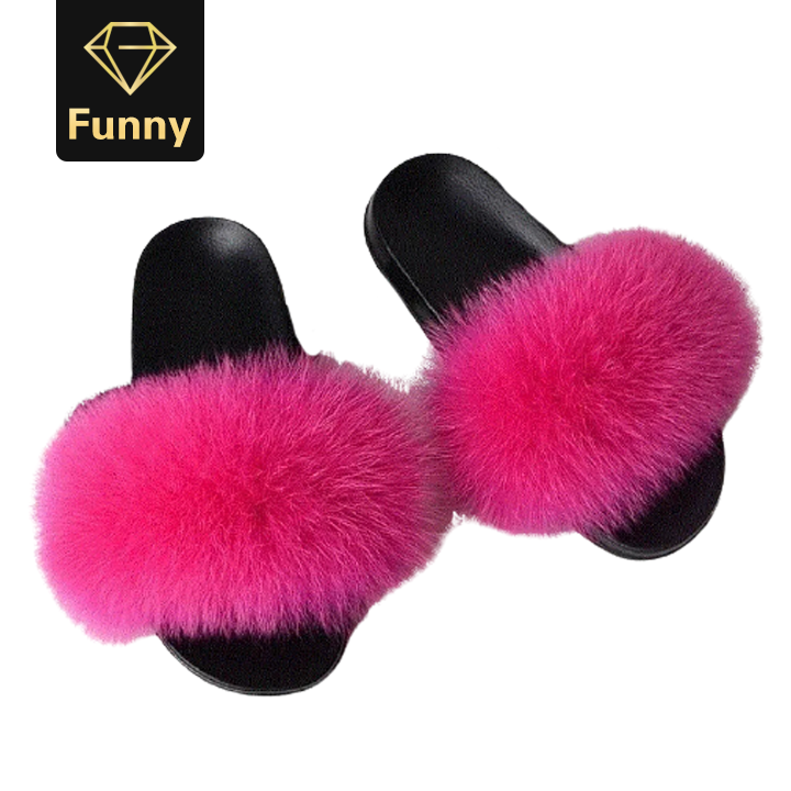 2021 High quality Fur Slippers Women Furry Flat Sandals Female Cute Fluffy House Shoes Woman