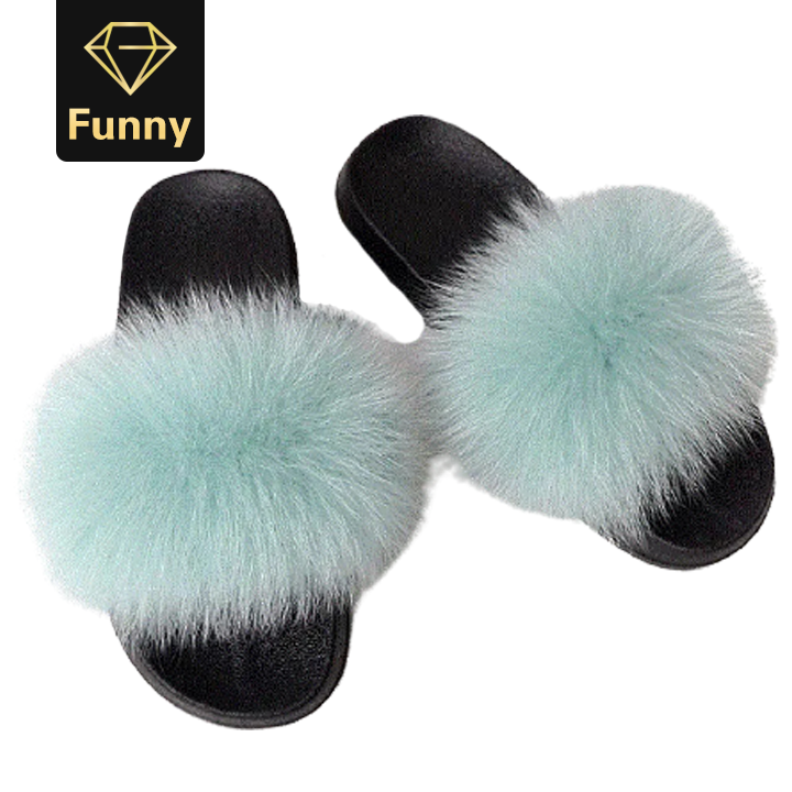 2021 High quality Fur Slippers Women Furry Flat Sandals Female Cute Fluffy House Shoes Woman