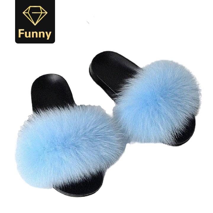 2021 High quality Fur Slippers Women Furry Flat Sandals Female Cute Fluffy House Shoes Woman