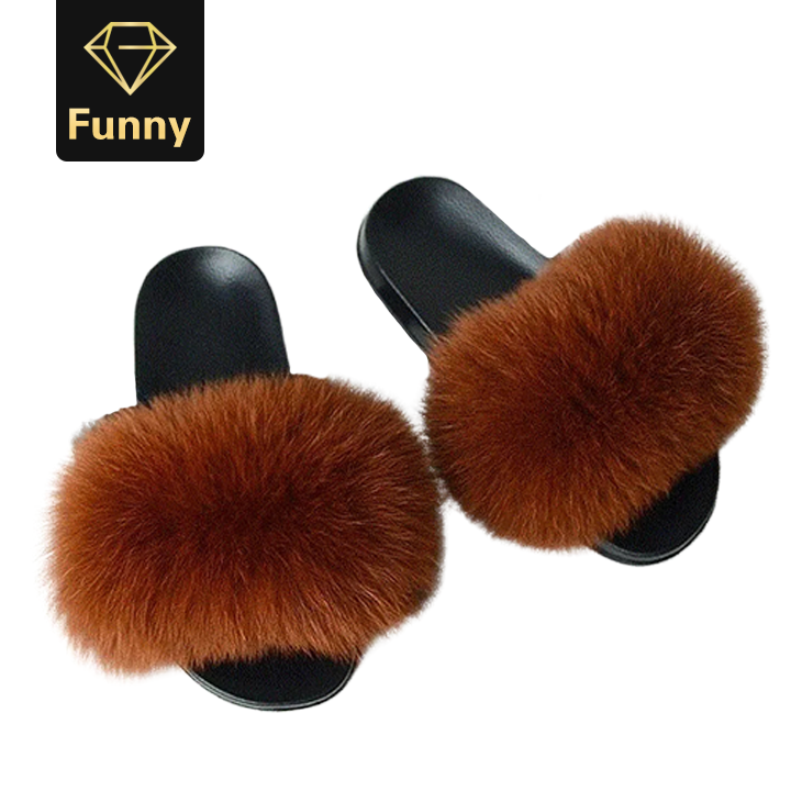 2021 High quality Fur Slippers Women Furry Flat Sandals Female Cute Fluffy House Shoes Woman