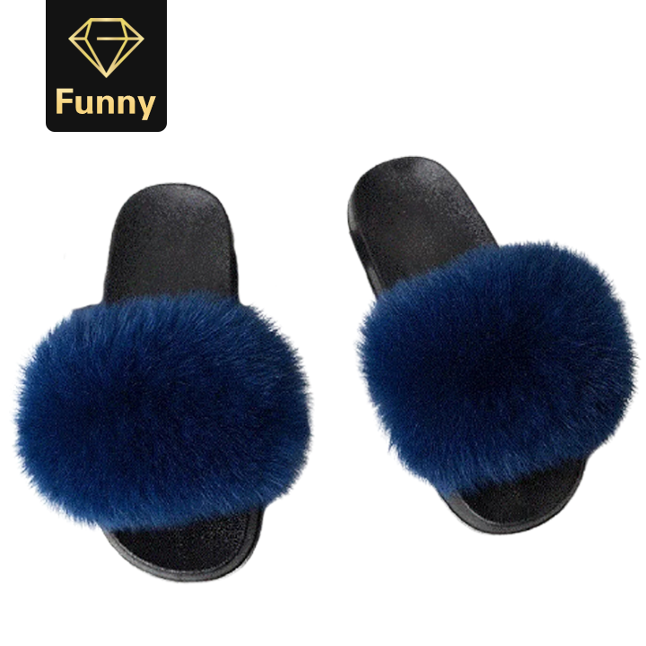 2021 High quality Fur Slippers Women Furry Flat Sandals Female Cute Fluffy House Shoes Woman