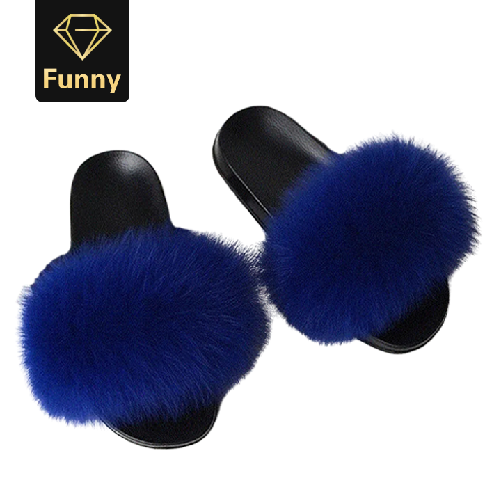2021 High quality Fur Slippers Women Furry Flat Sandals Female Cute Fluffy House Shoes Woman
