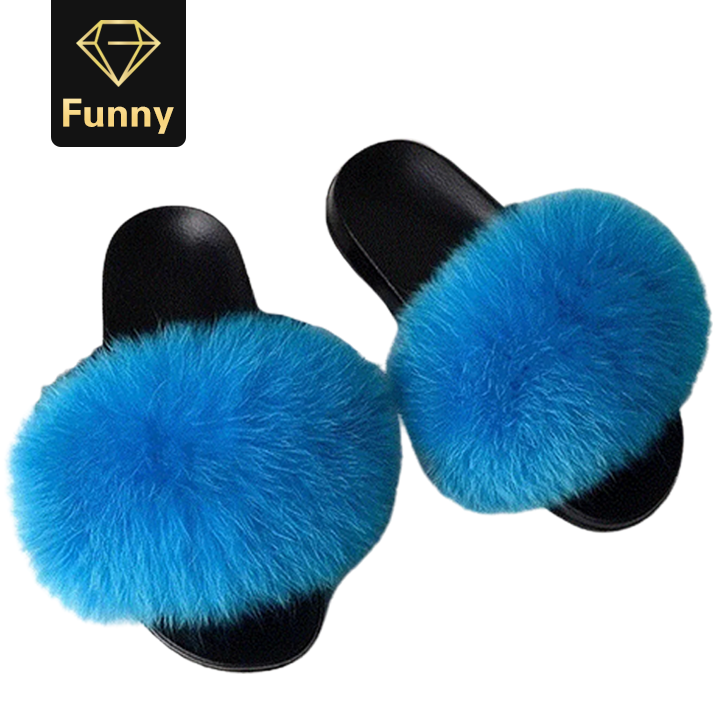 2021 High quality Fur Slippers Women Furry Flat Sandals Female Cute Fluffy House Shoes Woman