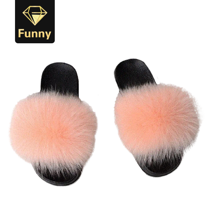 2021 High quality Fur Slippers Women Furry Flat Sandals Female Cute Fluffy House Shoes Woman