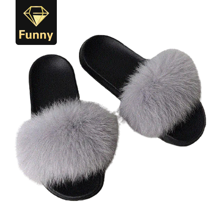 2021 High quality Fur Slippers Women Furry Flat Sandals Female Cute Fluffy House Shoes Woman