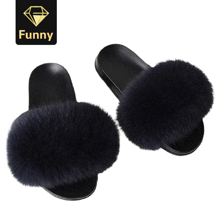 2021 High quality Fur Slippers Women Furry Flat Sandals Female Cute Fluffy House Shoes Woman