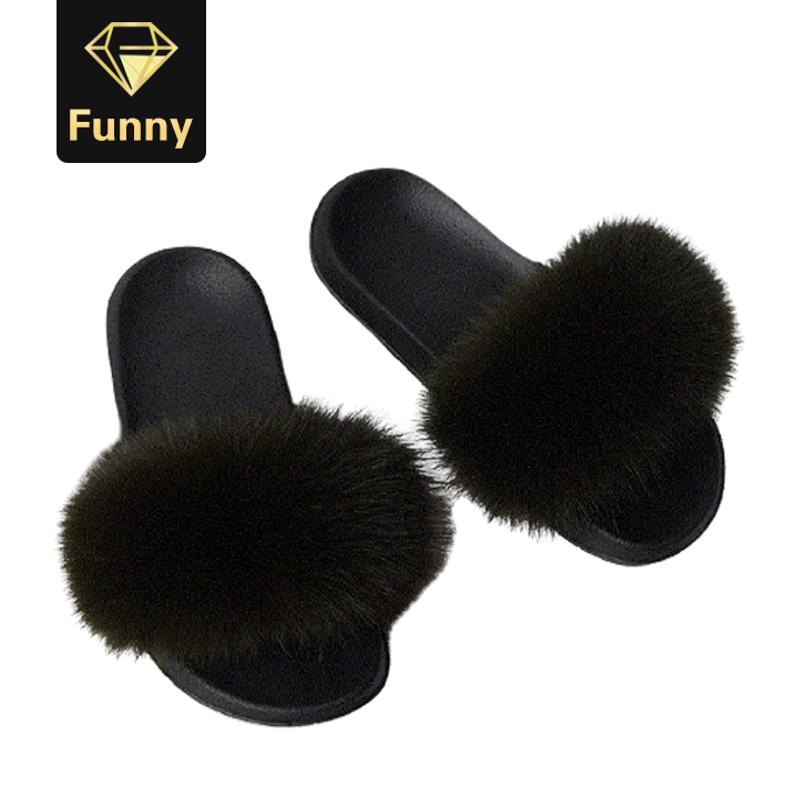 2021 High quality Fur Slippers Women Furry Flat Sandals Female Cute Fluffy House Shoes Woman