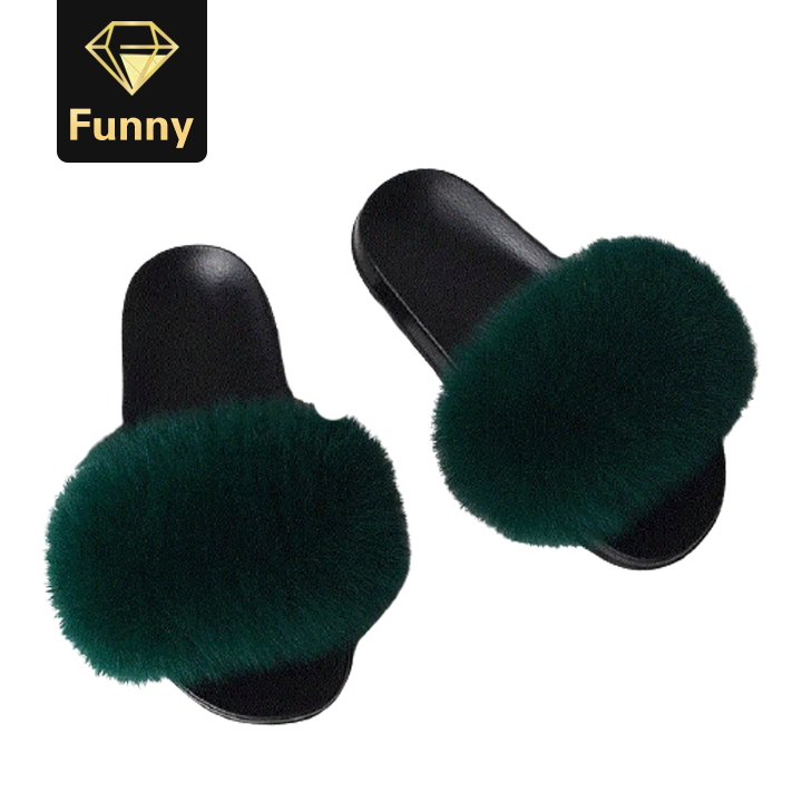 2021 High quality Fur Slippers Women Furry Flat Sandals Female Cute Fluffy House Shoes Woman