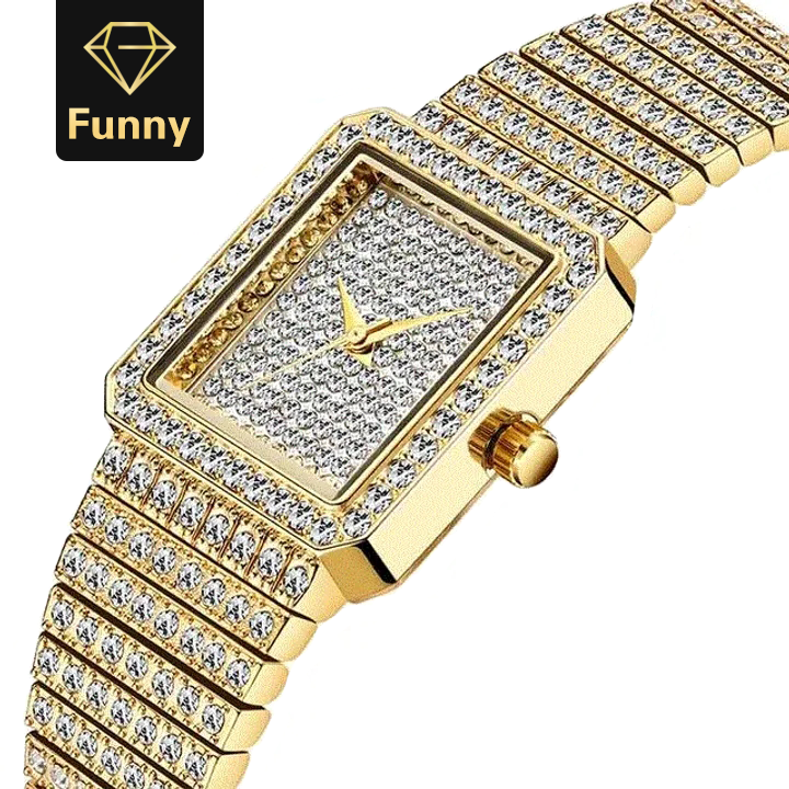 2021 High quality WomenLadies Gold Square Watch  Analog Quartz Movt Unique Female Iced Out Watch