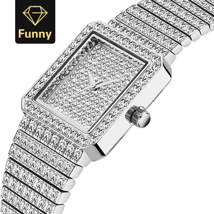 2021 High quality WomenLadies Gold Square Watch  Analog Quartz Movt Unique Female Iced Out Watch