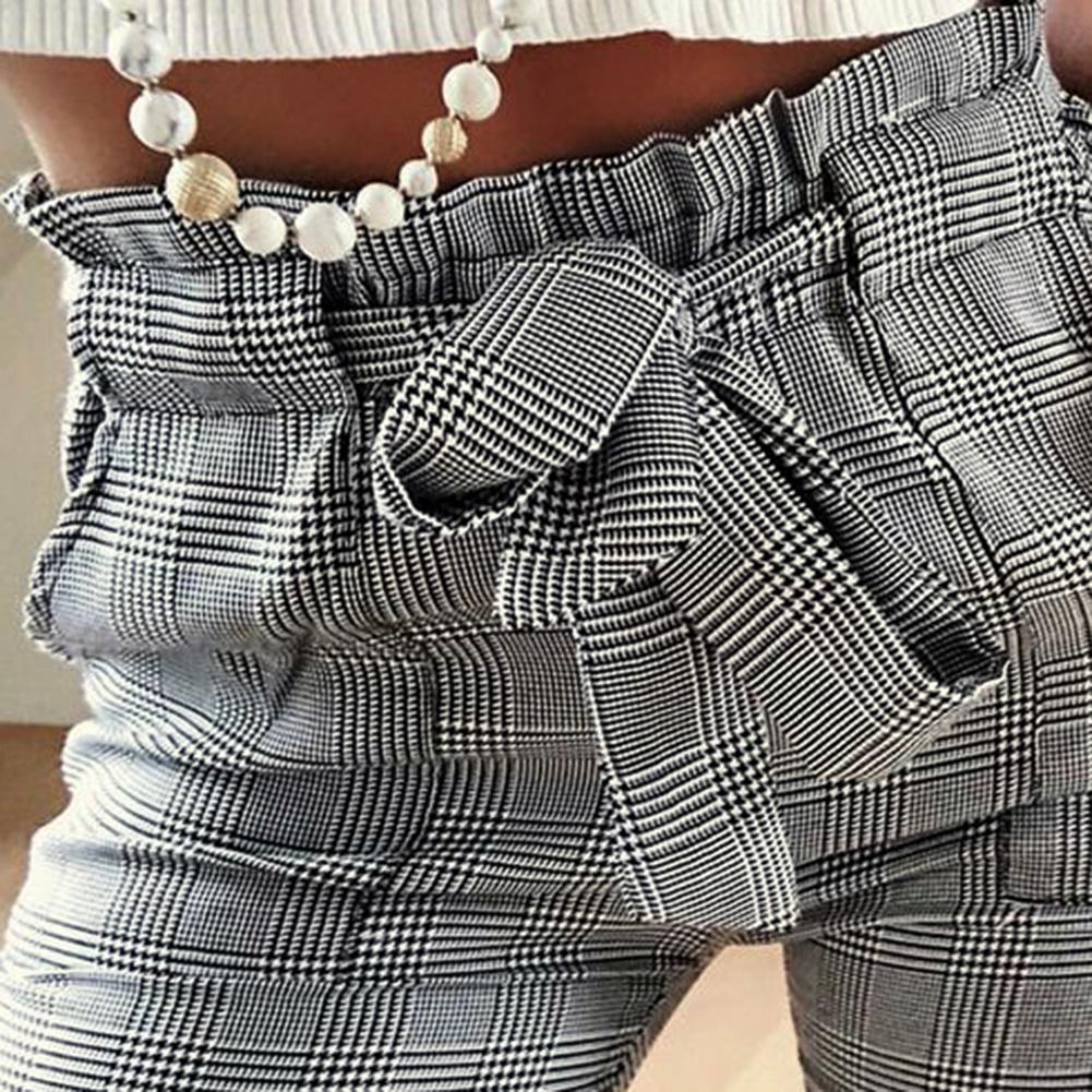 2021 High quality Women Fashion Plaid Pleated High Waist Skinny Pencil Pants Trousers with Sash Women's Clothing