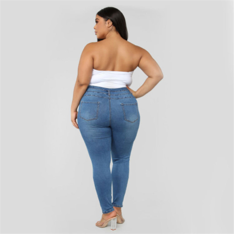2021 High quality Plus size women's ripped jeans high waist skinny denim jeans casual pencil pants high quality