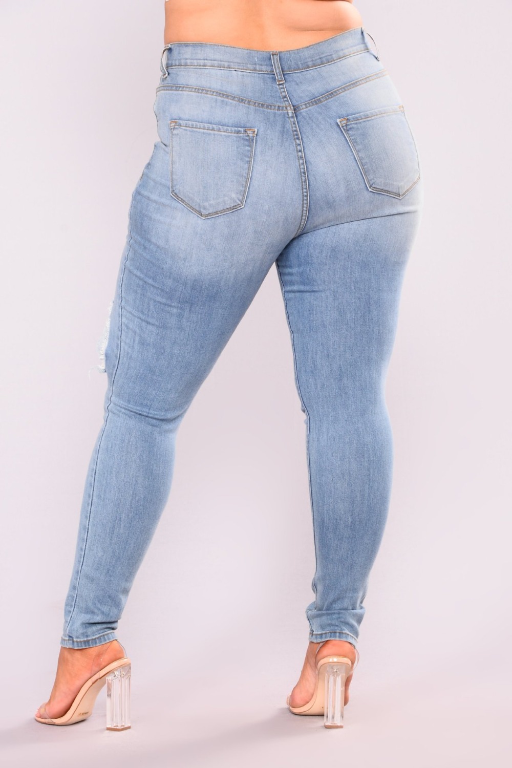 2021 High quality Plus size jeans for women High waist ripped Casual Skinny pencil pants Fashion slim female clothing