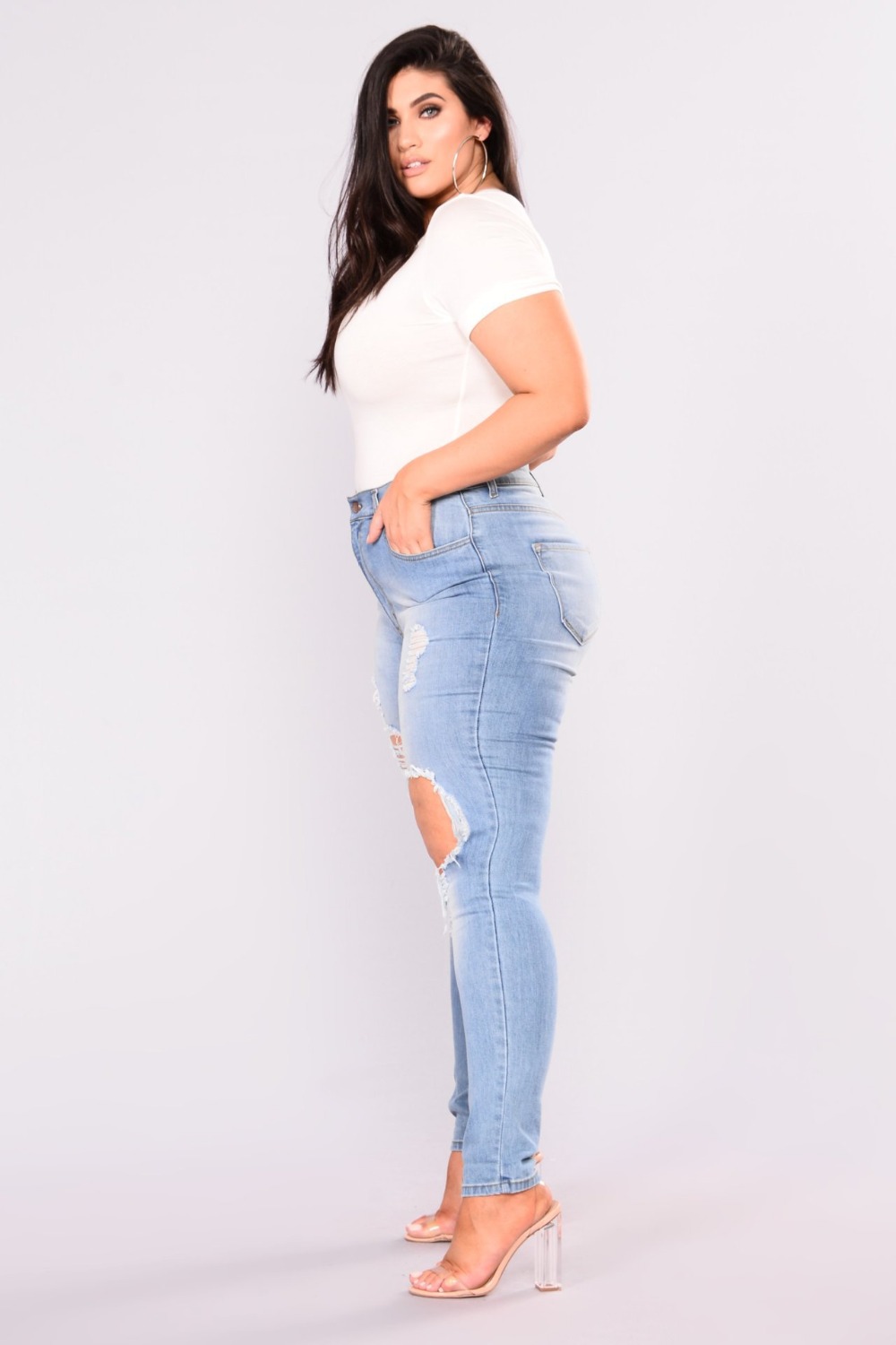 2021 High quality Plus size jeans for women High waist ripped Casual Skinny pencil pants Fashion slim female clothing