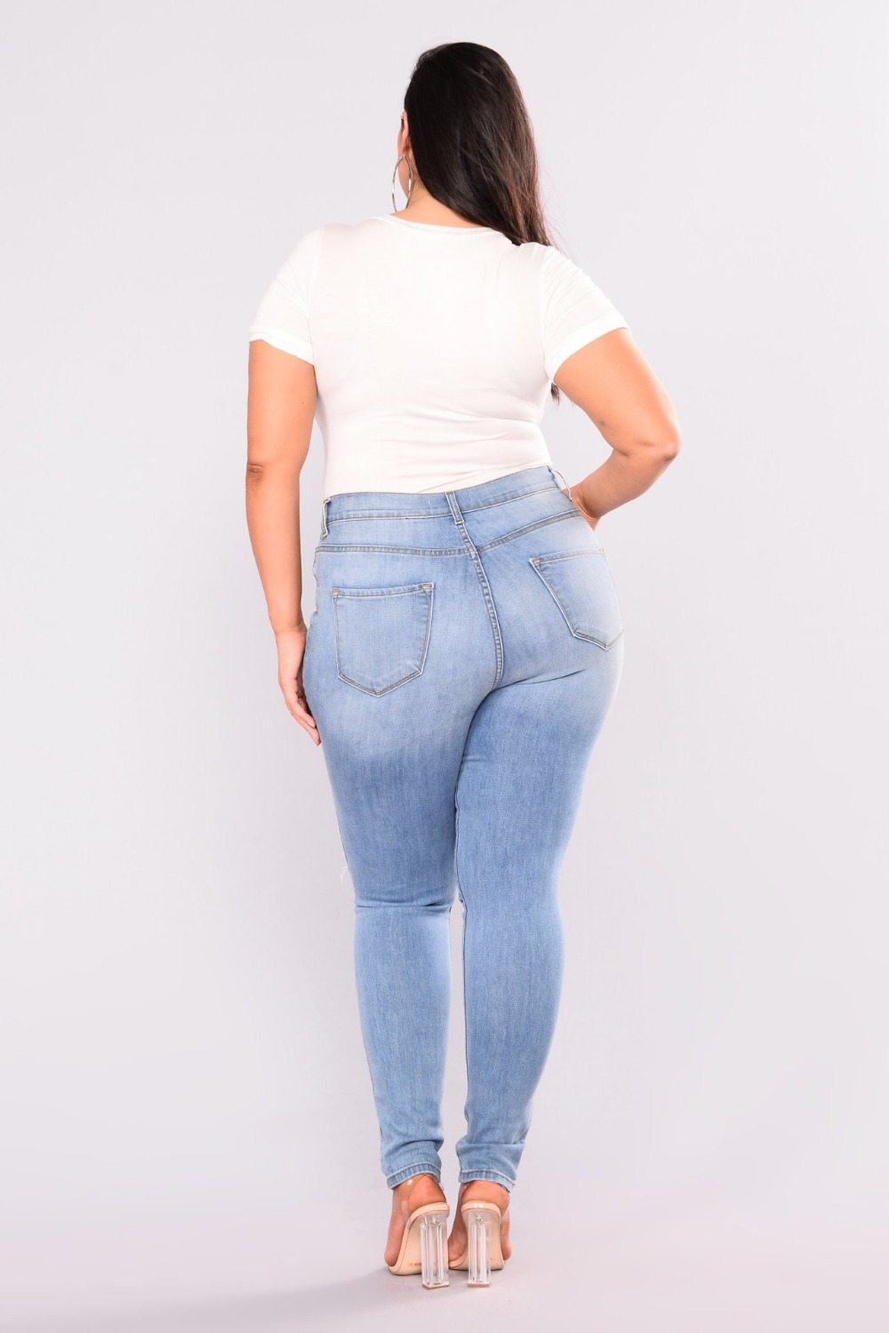 2021 High quality Plus size jeans for women High waist ripped Casual Skinny pencil pants Fashion slim female clothing