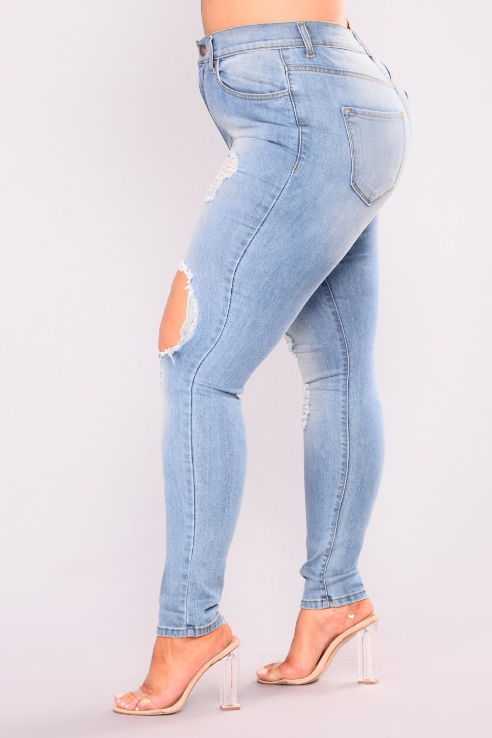 2021 High quality Plus size jeans for women High waist ripped Casual Skinny pencil pants Fashion slim female clothing