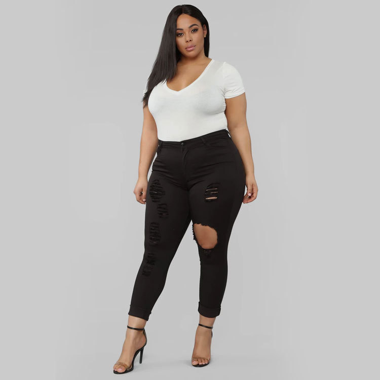 2021 High quality Plus size jeans for women High waist ripped Casual Skinny pencil pants Fashion slim female clothing