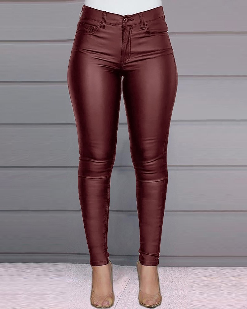 2021 High quality High Waist Pencil Pant  Faux Leather PU Long Trousers Casual Sexy Fashion Women Tight Trouser pants