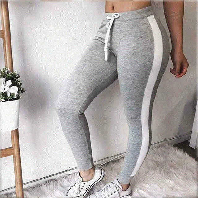 2021 High quality Women Sport Pants Side Striped High Waist Fitness Leggings Running Gym Scrunch Trousers Pencil Pants