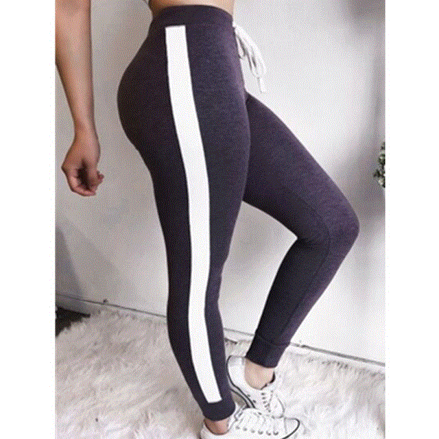 2021 High quality Women Sport Pants Side Striped High Waist Fitness Leggings Running Gym Scrunch Trousers Pencil Pants
