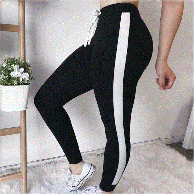 2021 High quality Women Sport Pants Side Striped High Waist Fitness Leggings Running Gym Scrunch Trousers Pencil Pants