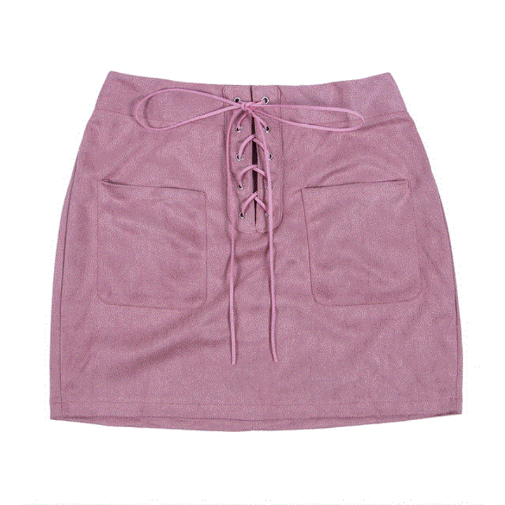 2021 High quality Hot Sale Women  pu Leather Suede Lace Bandage High Waist Party Pencil Short Mini Skirt Ladies Womens