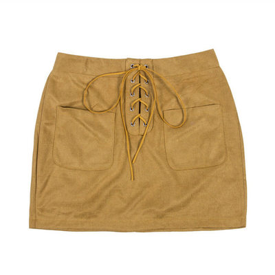 2021 High quality Hot Sale Women  pu Leather Suede Lace Bandage High Waist Party Pencil Short Mini Skirt Ladies Womens