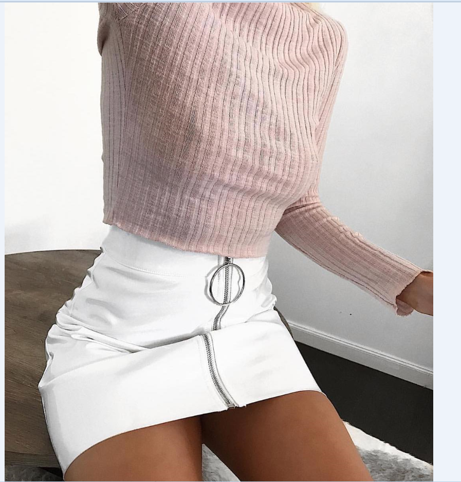 2021 High quality Women Fashion Sexy High Waist Circle Zipper Shiny Skirts PU Leather Mini Short Pencil Causal Skirt