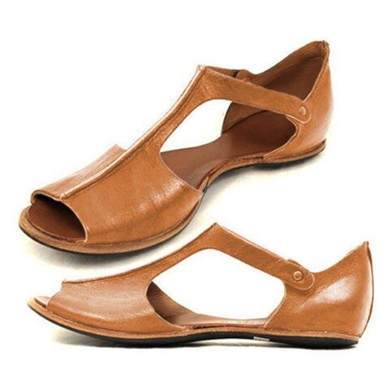 2021 High quality Women PU Leather Sandals Fashion Soft Flats Ladies Casual Toe Women's Comfortable Female Beach Shoes