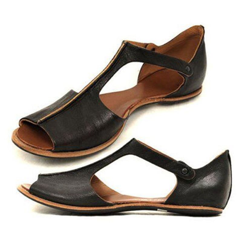 2021 High quality Women PU Leather Sandals Fashion Soft Flats Ladies Casual Toe Women's Comfortable Female Beach Shoes
