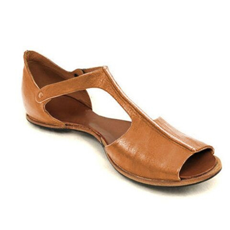 2021 High quality Women PU Leather Sandals Fashion Soft Flats Ladies Casual Toe Women's Comfortable Female Beach Shoes