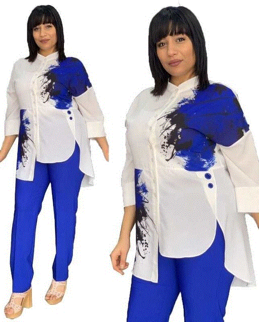 2021 High quality African Dresses for Women Top Pants Suit  Print Ladies Clothes Robe Africaine Fashion women Clothing