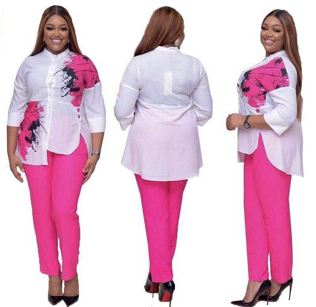2021 High quality African Dresses for Women Top Pants Suit  Print Ladies Clothes Robe Africaine Fashion women Clothing