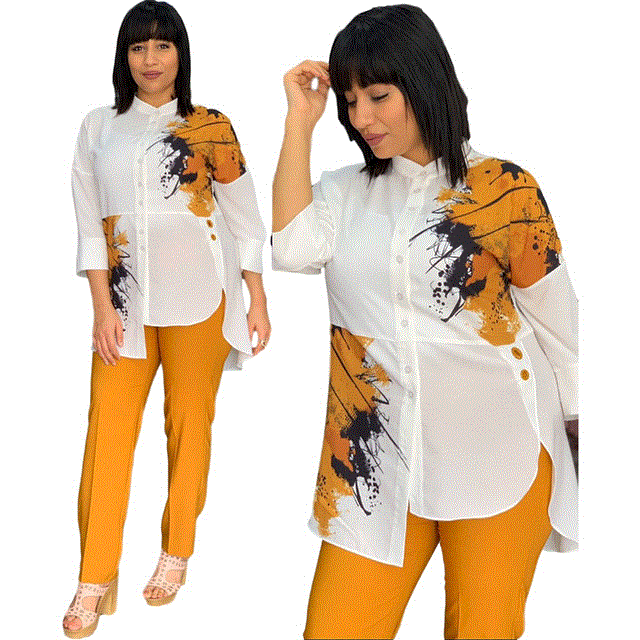 2021 High quality African Dresses for Women Top Pants Suit  Print Ladies Clothes Robe Africaine Fashion women Clothing