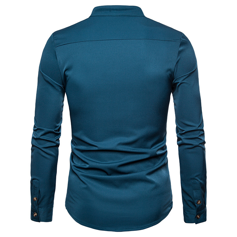 2021 High quality Men's Silk Satin Shirts Chinese Style Mandarin Collar Male Long Sleeve Shirts Men Slim Fit Shirts