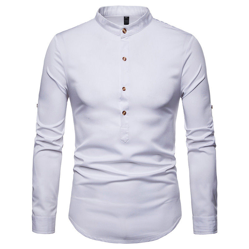 2021 High quality Men's Silk Satin Shirts Chinese Style Mandarin Collar Male Long Sleeve Shirts Men Slim Fit Shirts