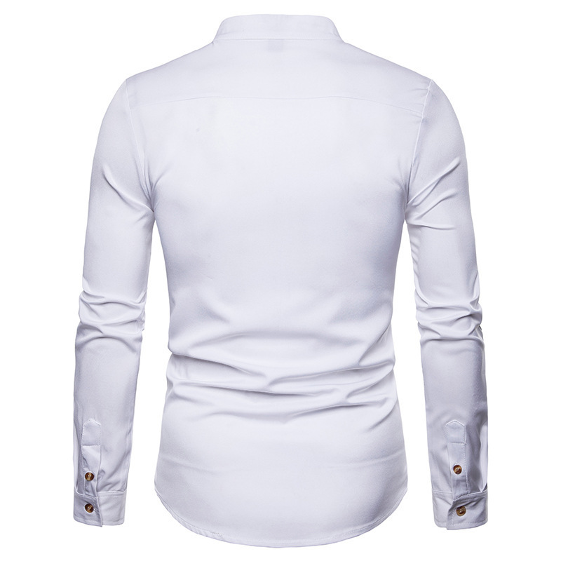 2021 High quality Men's Silk Satin Shirts Chinese Style Mandarin Collar Male Long Sleeve Shirts Men Slim Fit Shirts