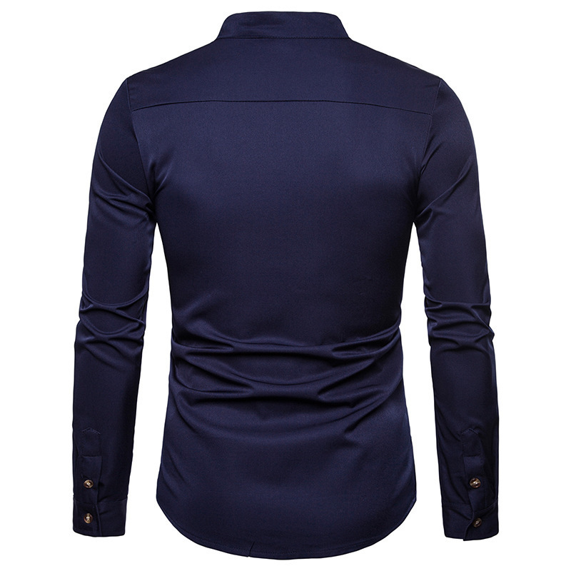 2021 High quality Men's Silk Satin Shirts Chinese Style Mandarin Collar Male Long Sleeve Shirts Men Slim Fit Shirts
