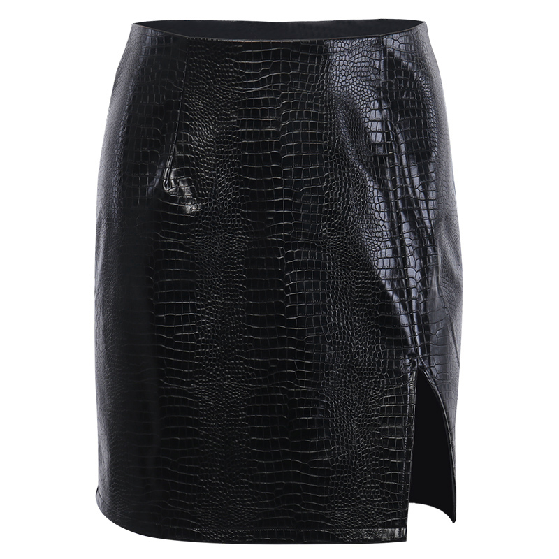 2021 High quality Summer Slit Hem Sexy Faux Leather Mini Skirts  Ladies Casual Women Office High Waist Pencil Skirts