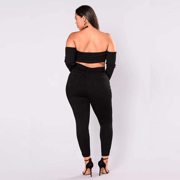 2021 High quality Ripped Jeans For Women Spring Fashion Broken Hole Denim Pants High Waist Pencil Trousers Plus Size