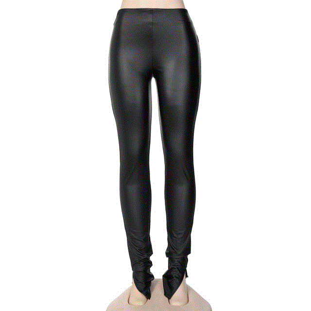2021 High quality Women Pu Leather Pencil Pant Slit High Waist Streetwear Skinny Sexy Autumn Winter Trousers Club Pant
