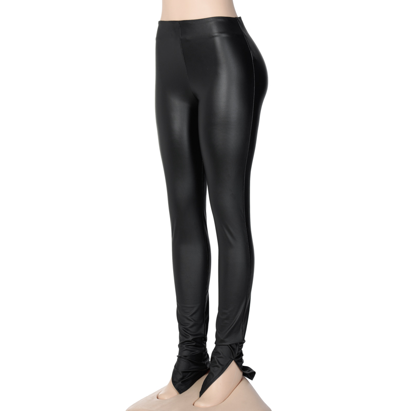 2021 High quality Women Pu Leather Pencil Pant Slit High Waist Streetwear Skinny Sexy Autumn Winter Trousers Club Pant