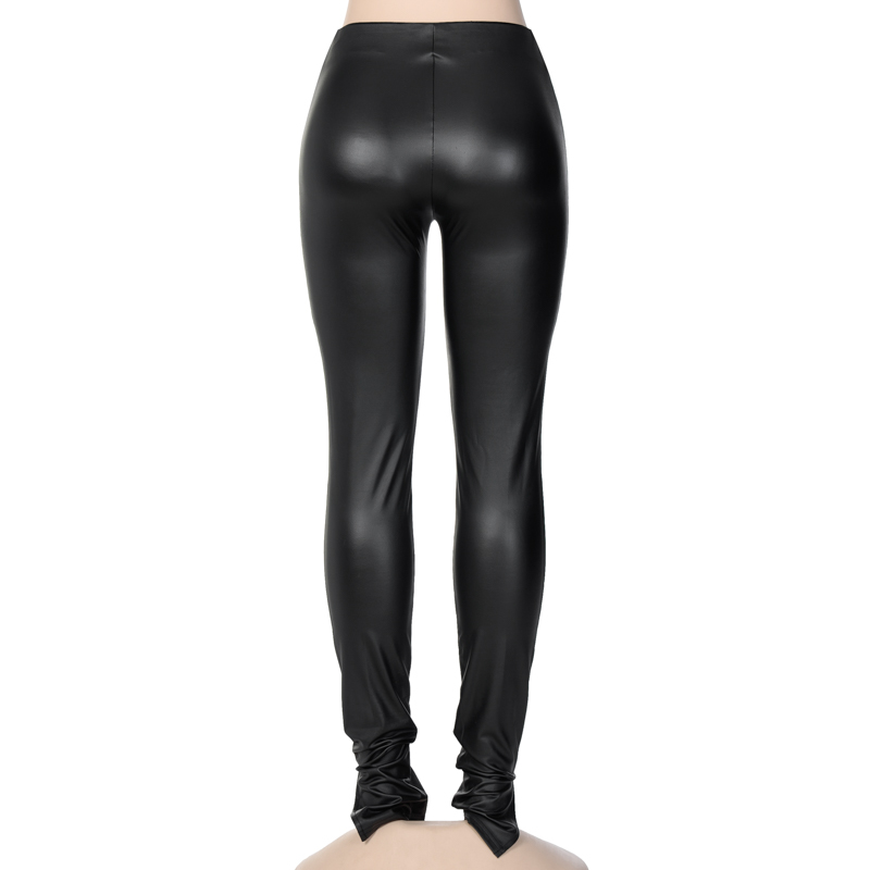 2021 High quality Women Pu Leather Pencil Pant Slit High Waist Streetwear Skinny Sexy Autumn Winter Trousers Club Pant