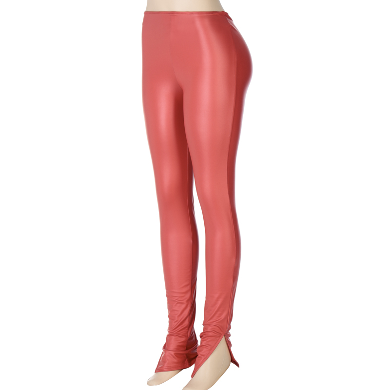 2021 High quality Women Pu Leather Pencil Pant Slit High Waist Streetwear Skinny Sexy Autumn Winter Trousers Club Pant