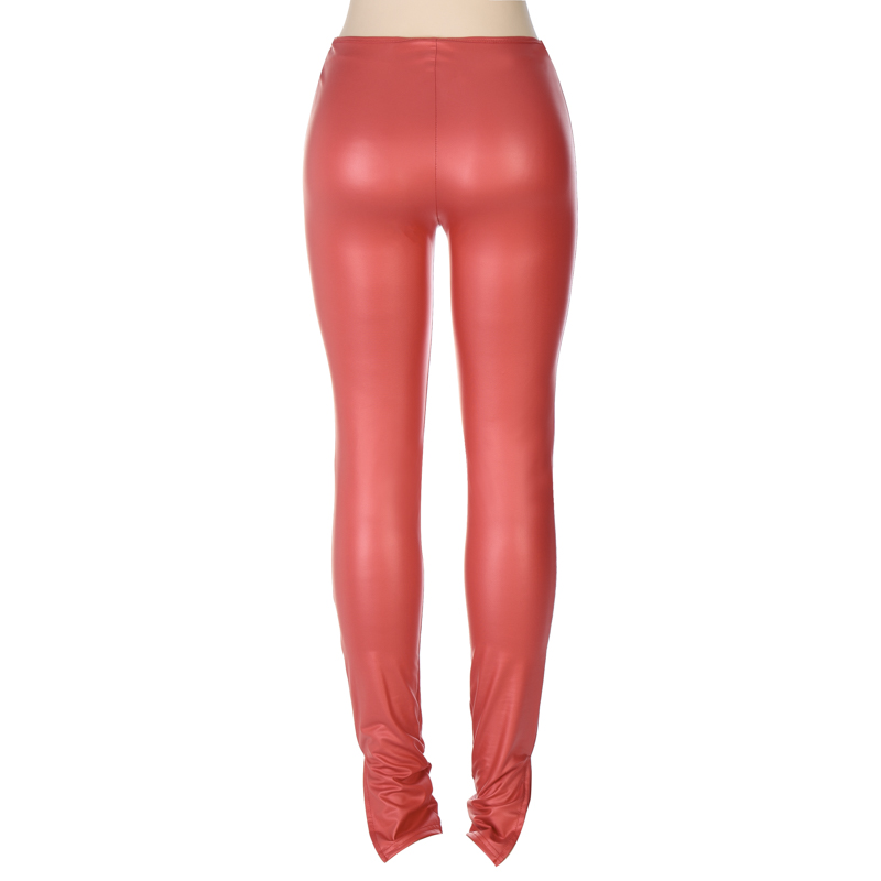 2021 High quality Women Pu Leather Pencil Pant Slit High Waist Streetwear Skinny Sexy Autumn Winter Trousers Club Pant