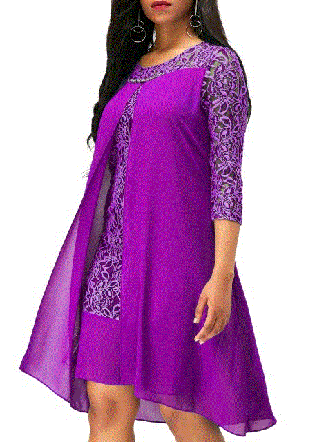 2021 High quality Women Dress Slim Chiffon Dress Autumn Lace Plus Size Dress Female Elegant 3/4 Sleeve dresses