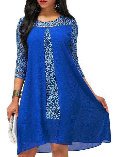 2021 High quality Women Dress Slim Chiffon Dress Autumn Lace Plus Size Dress Female Elegant 3/4 Sleeve dresses