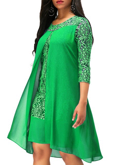 2021 High quality Women Dress Slim Chiffon Dress Autumn Lace Plus Size Dress Female Elegant 3/4 Sleeve dresses